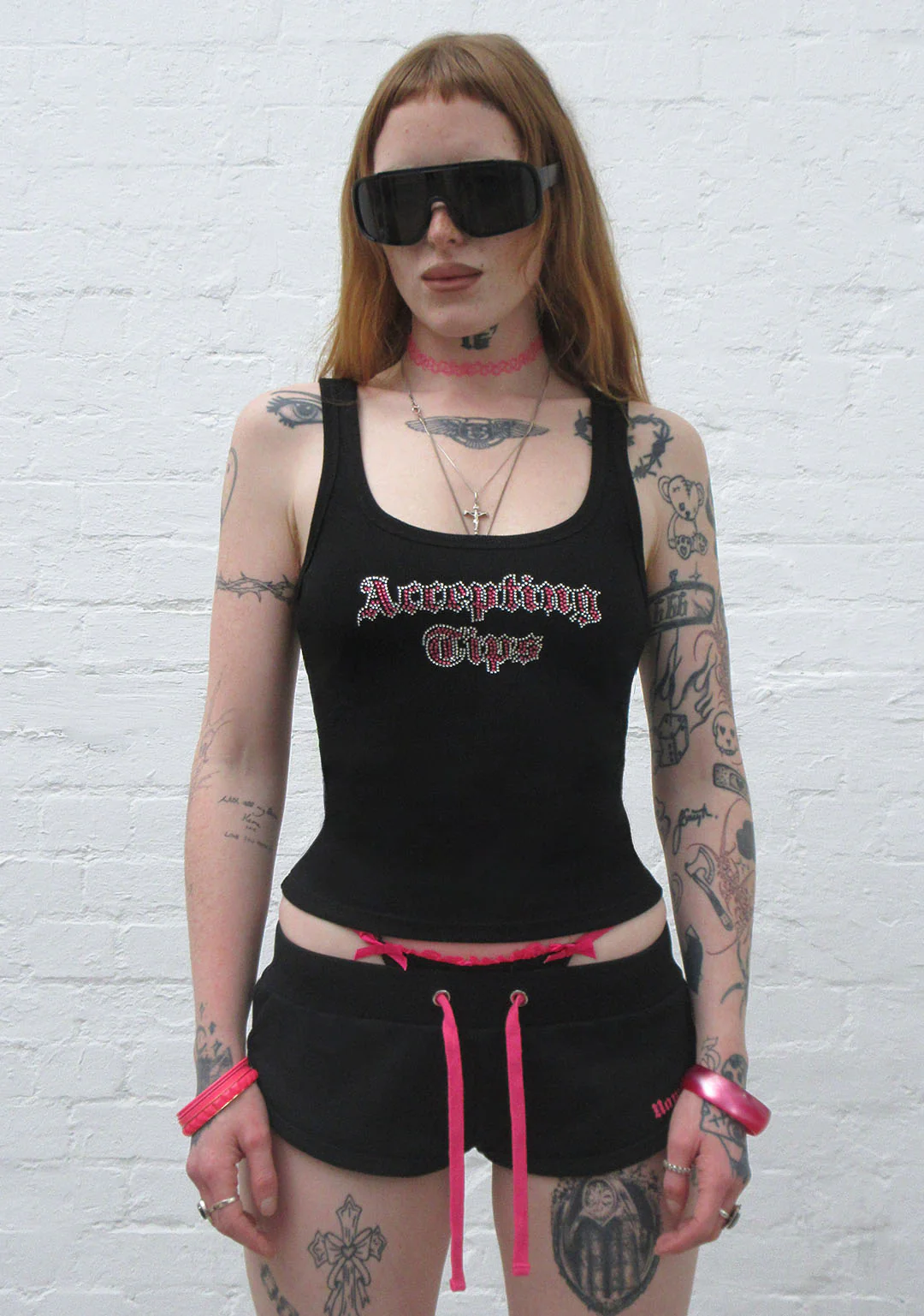 ACCEPTING TIPS RHINESTONE MICRO RACER SHORTS BLACK - Image 5