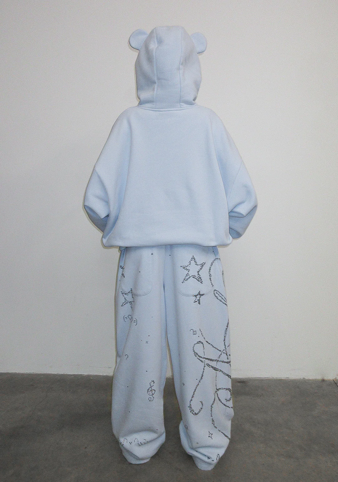 DREAMER RHINESTONE TEDDY PULLOVER HOODIE BABY BLUE - Image 5