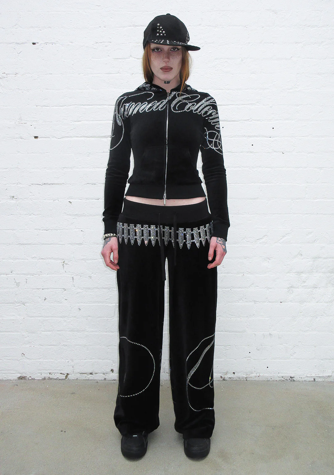 ENEMY RHINESTONE VELOUR ZIP HOODIE BLACK - Image 3