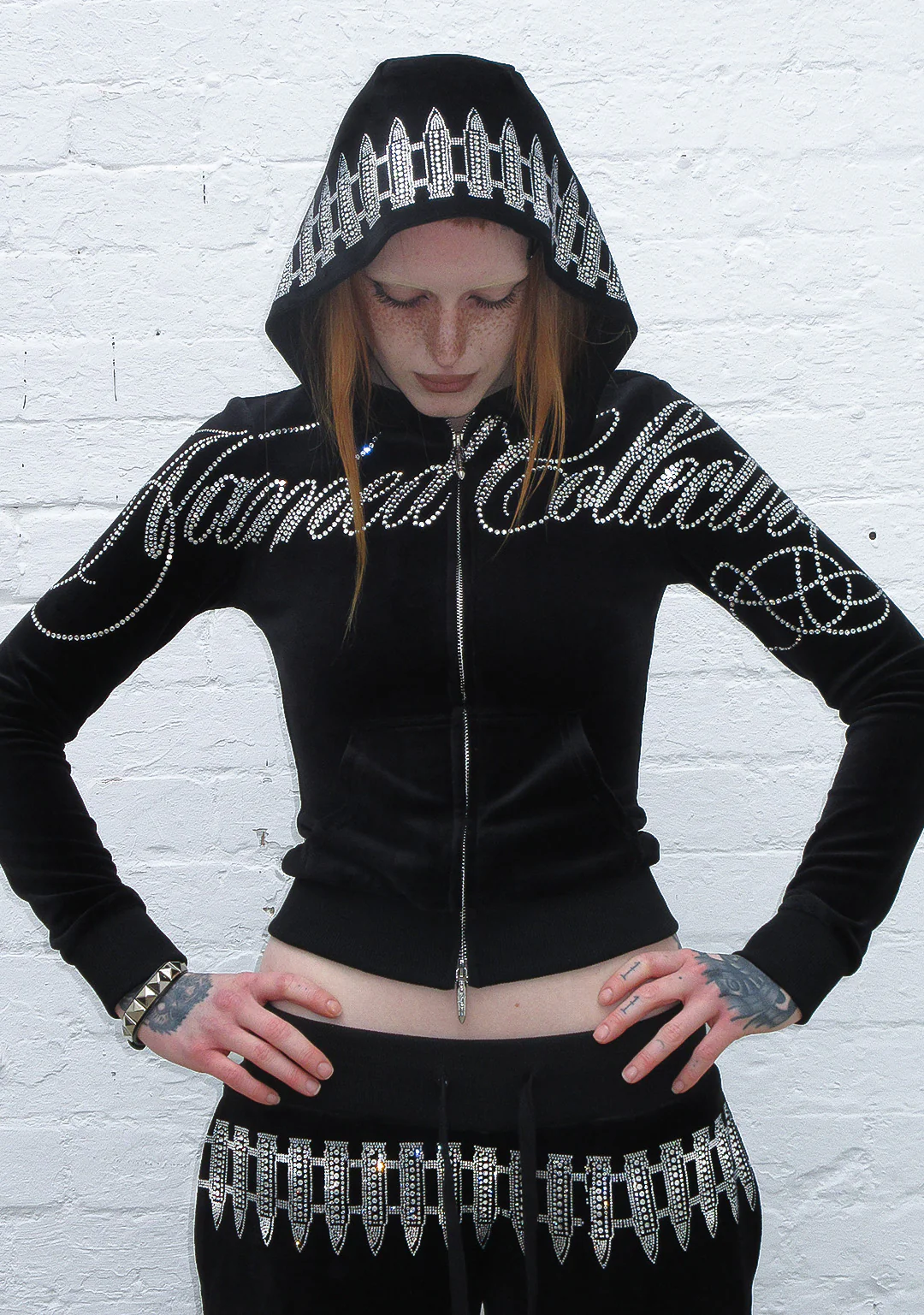 ENEMY RHINESTONE VELOUR ZIP HOODIE BLACK - Image 4