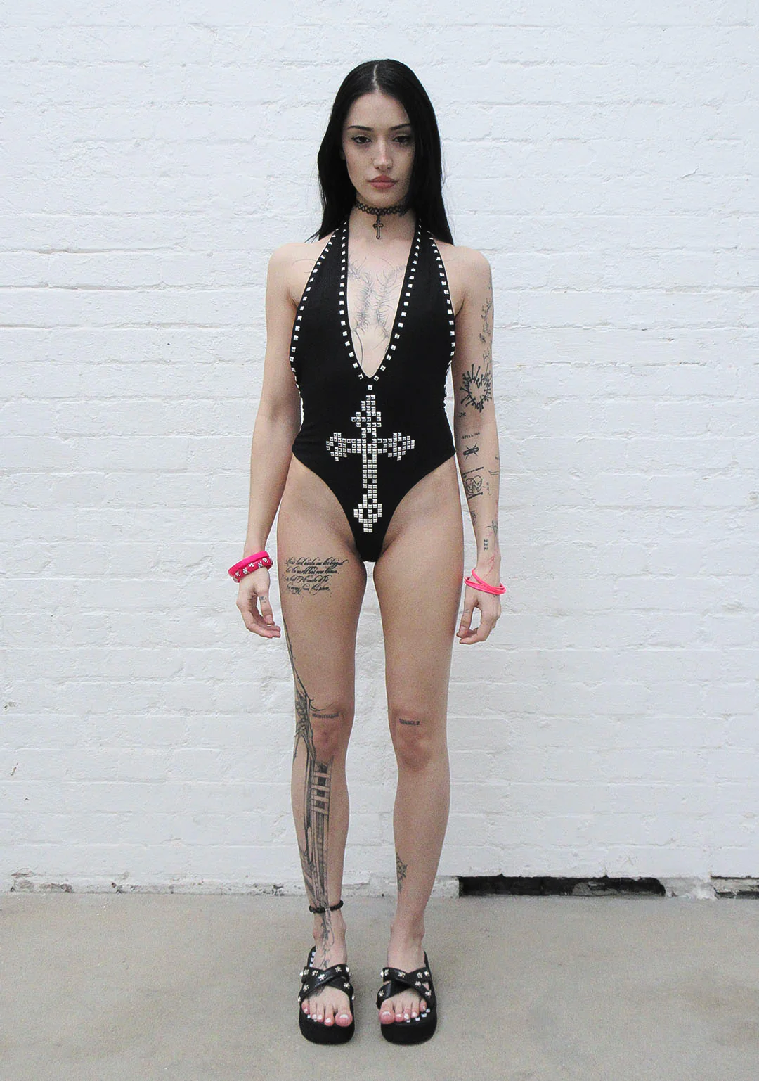 FAITHFUL STUDDED BACKLESS HALTERNECK SWIMSUIT BLACK - Image 3