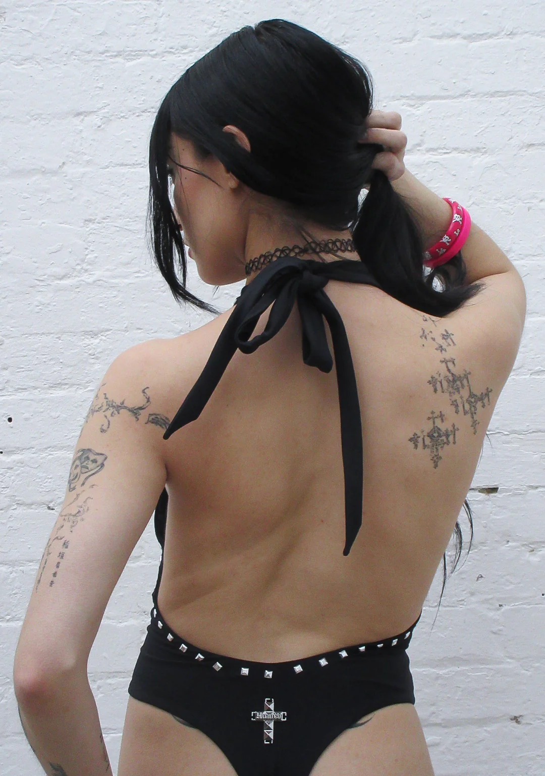 FAITHFUL STUDDED BACKLESS HALTERNECK SWIMSUIT BLACK - Image 5