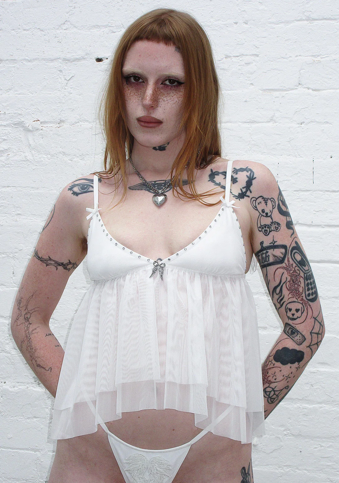 FALLEN SHEER MESH WINGS CAMI TOP WHITE - Image 2