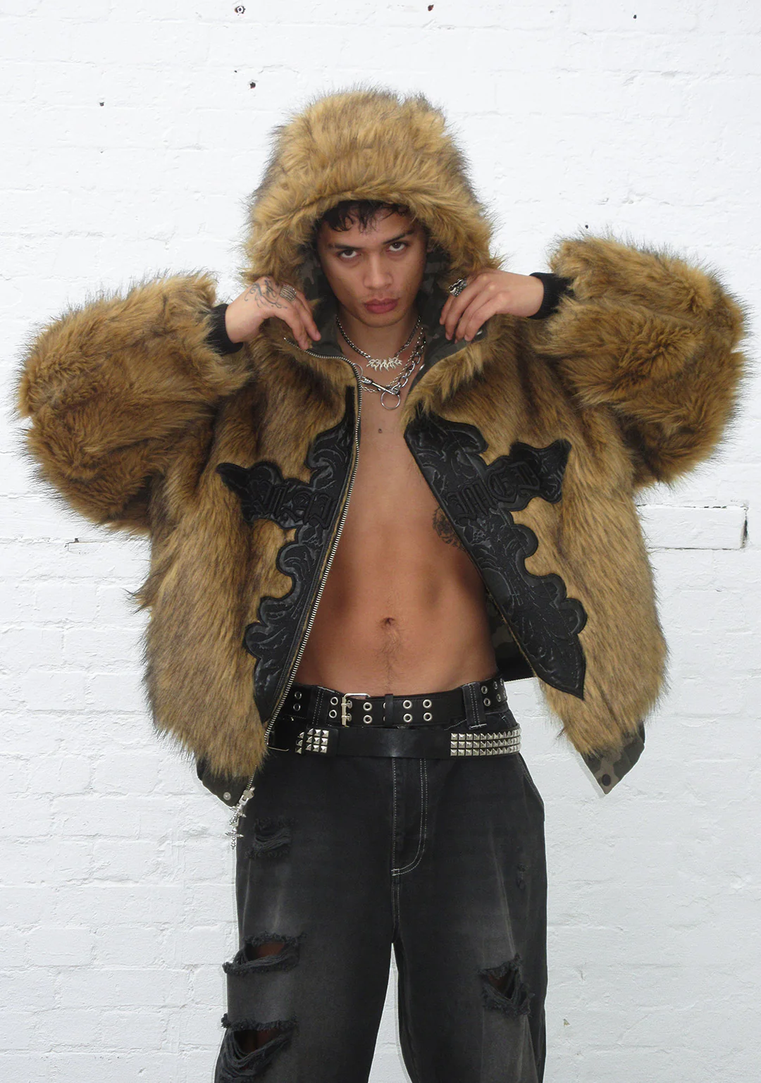 FERAL FAUX FUR REVERSIBLE BOMBER JACKET CAMO AND NATURAL - Image 2