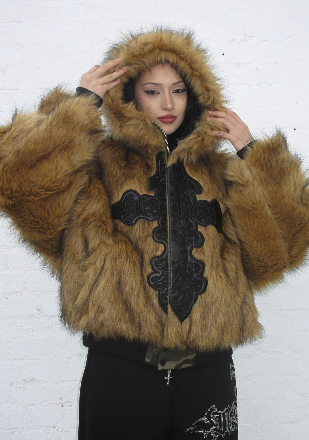 FERAL FAUX FUR REVERSIBLE BOMBER JACKET CAMO AND NATURAL - Image 6
