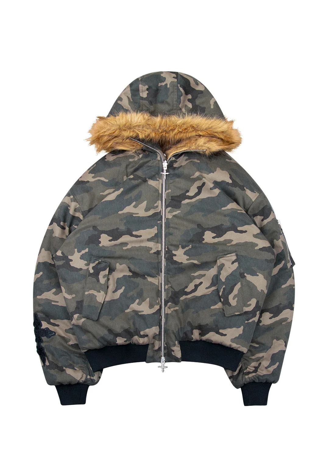 FERAL FAUX FUR REVERSIBLE BOMBER JACKET CAMO AND NATURAL - Image 9