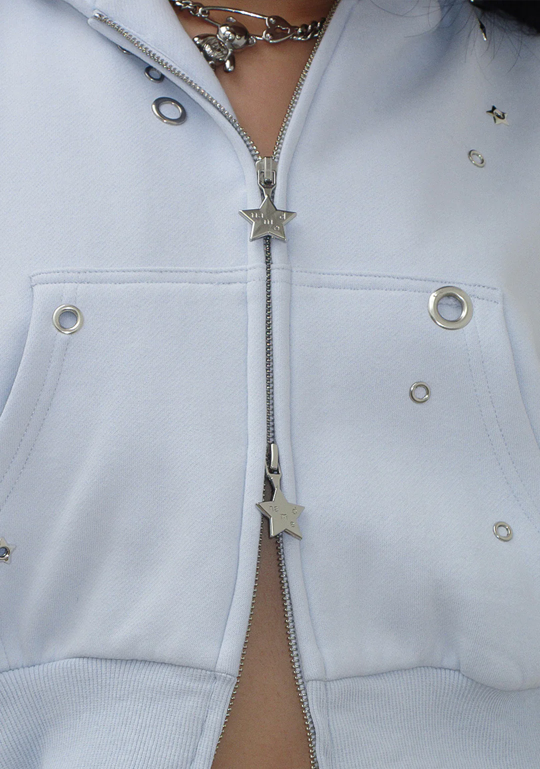 GLITCH EYELET CROP ZIP HOODIE BABY BLUE - Image 5