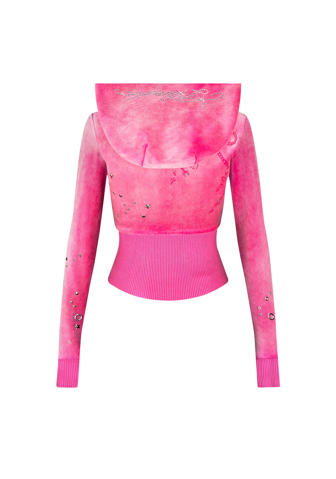 GLITCH EYELET VELOUR ZIP HOODIE WASHED HOT PINK - Image 6