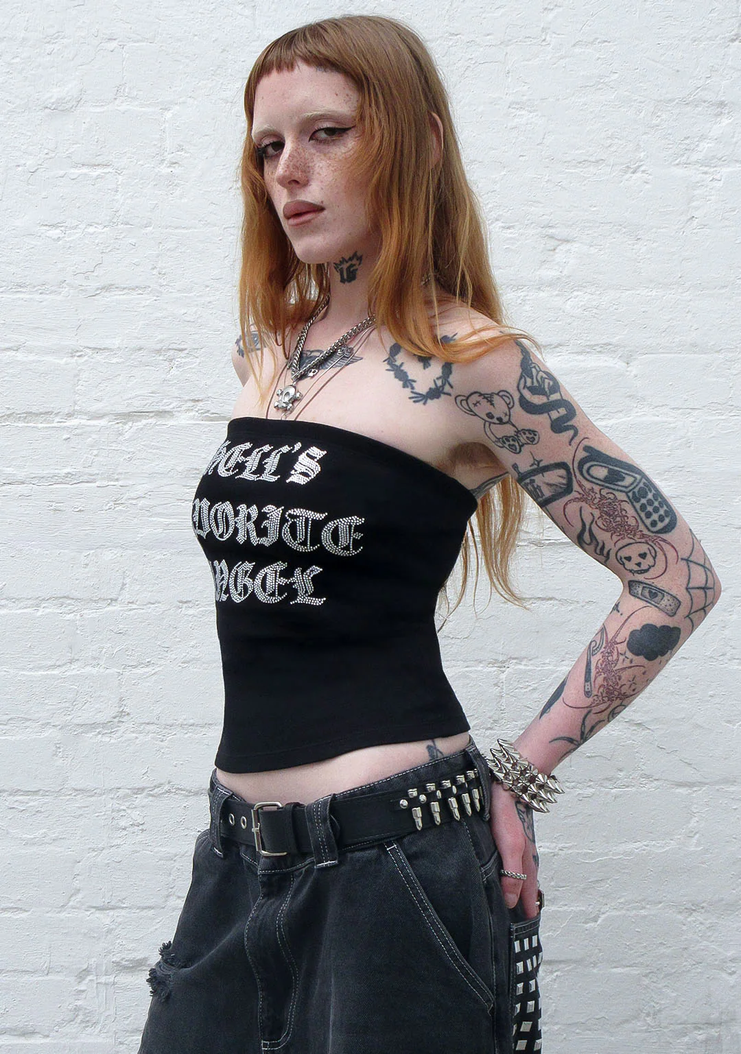 HELL'S FAVORITE RHINESTONE TUBE TOP BLACK - Image 2