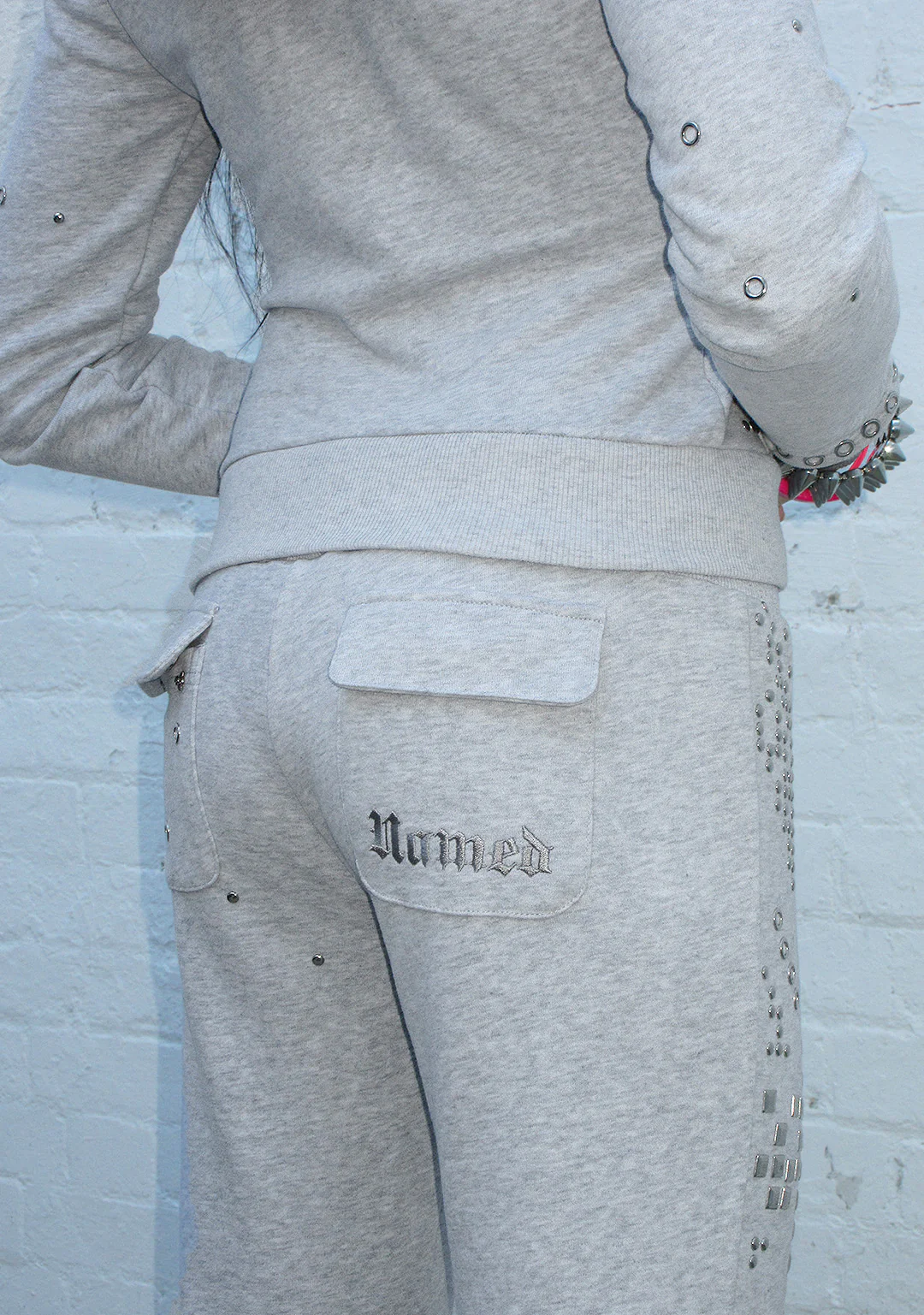 KNIGHT STUDDED FITTED PANTS GREY MARL - Image 3