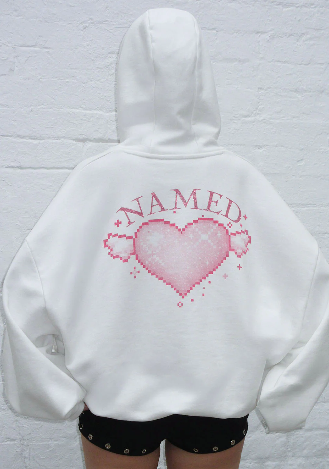 NETWORK GLITTER PULLOVER HOODIE WHITE - Image 3