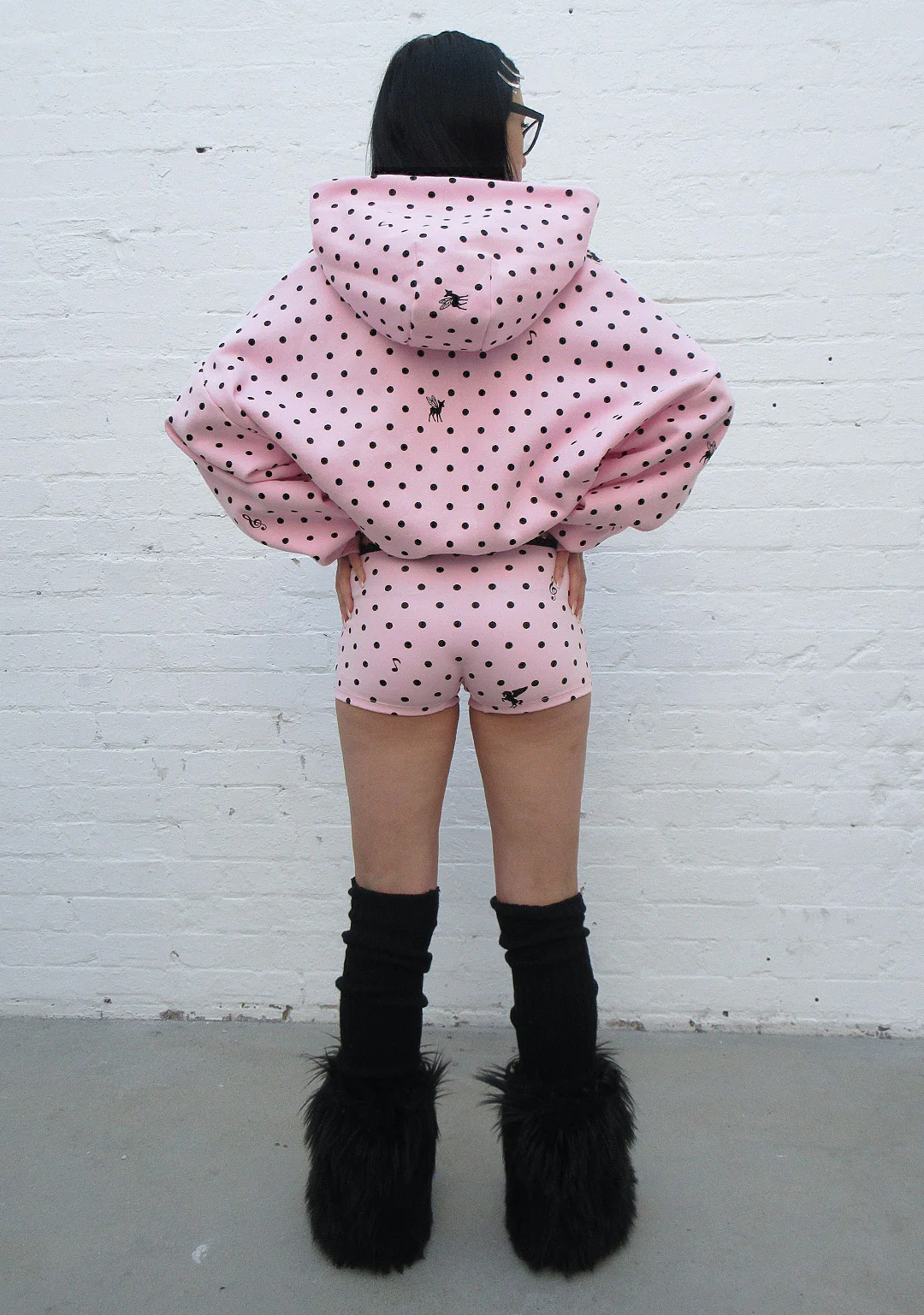 NOVA POLKA DOT CROP ZIP HOODIE BABY PINK - Image 3