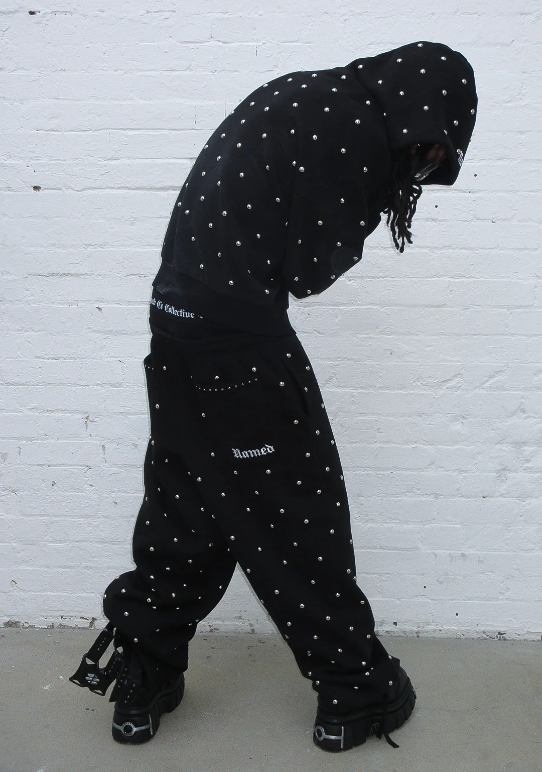 NOVA STUDDED POLKA DOT ZIP HOODIE BLACK - Image 3