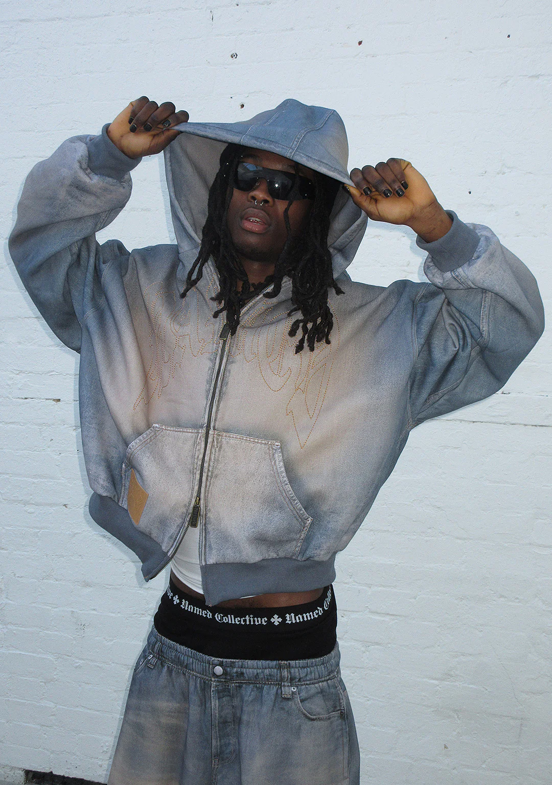 OFF GRID DENIM EFFECT ZIP HOODIE WASHED BLUE - Image 2