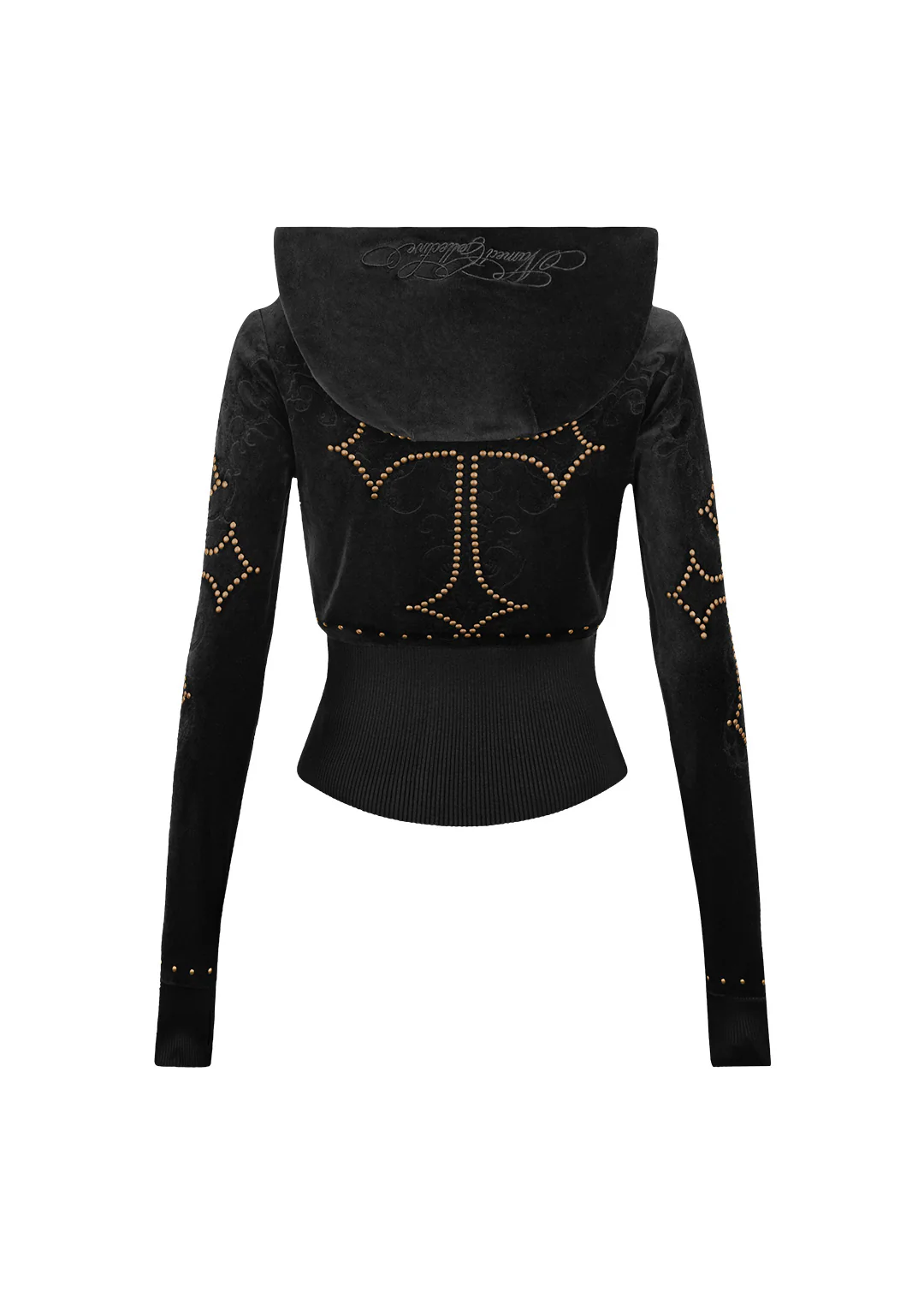 REBEL STUDDED VELOUR ZIP HOODIE BLACK - Image 6