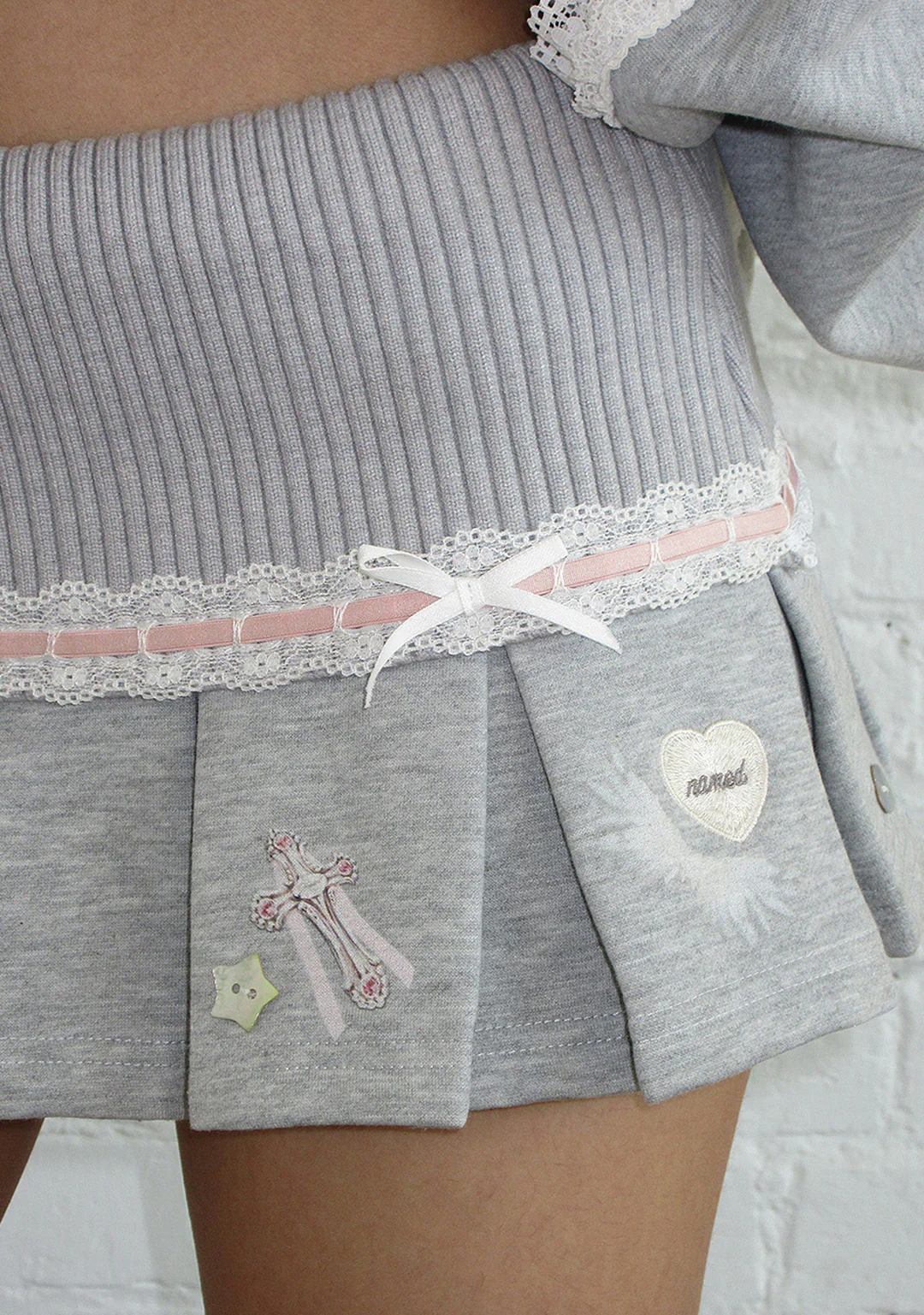 WHISPER PLEATED MINI SKIRT GREY MARL - Image 6